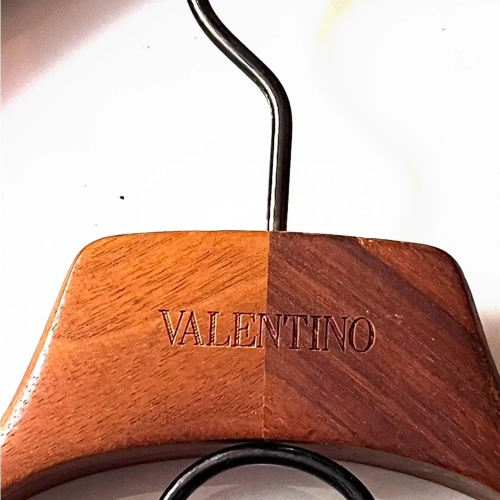 Valentino Brown Wooden Hangers with Metal Clips - Set of Three (3)